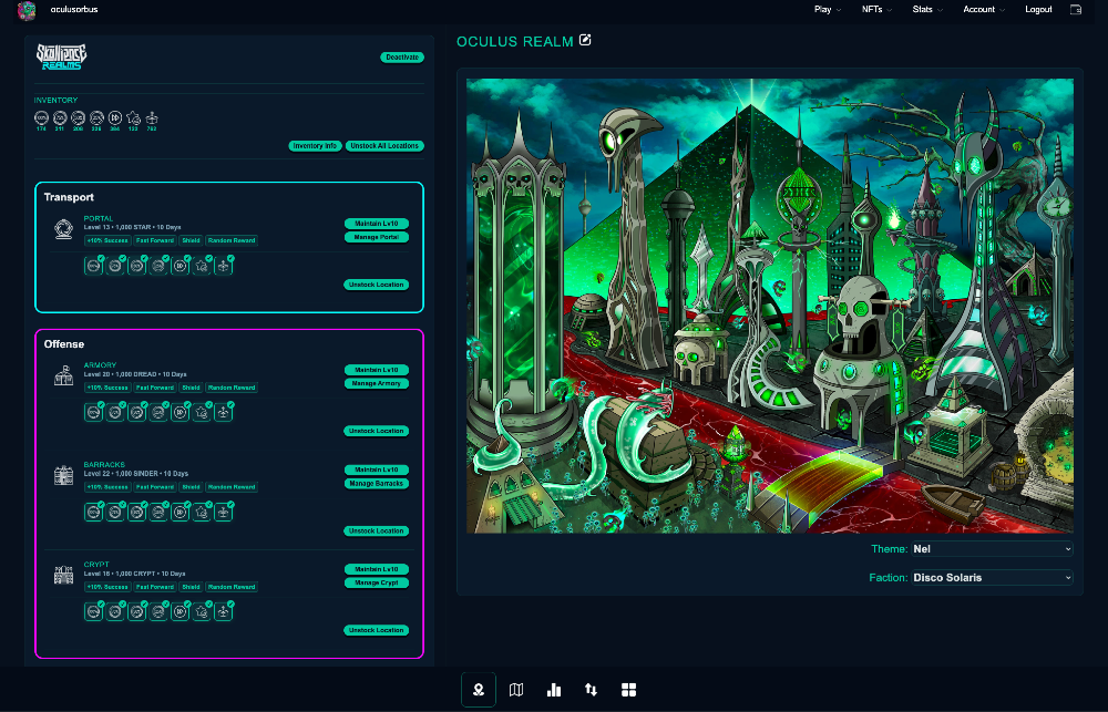 Realm locations, inventory, and realm artwork